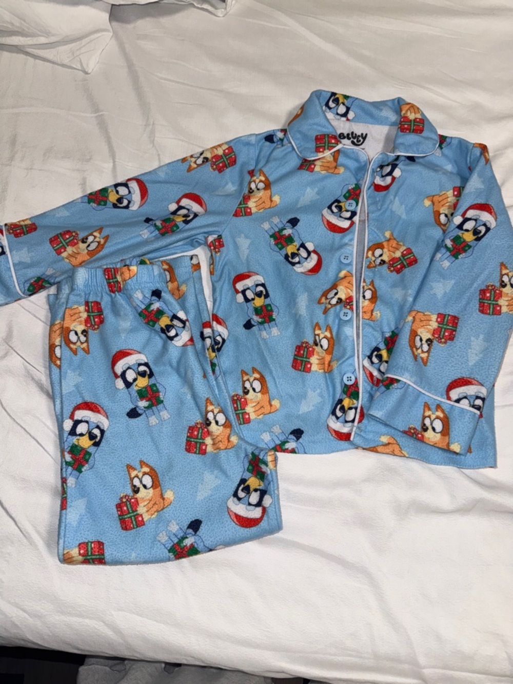 Light Blue Holiday Kids Pajama Set with Festive Characters